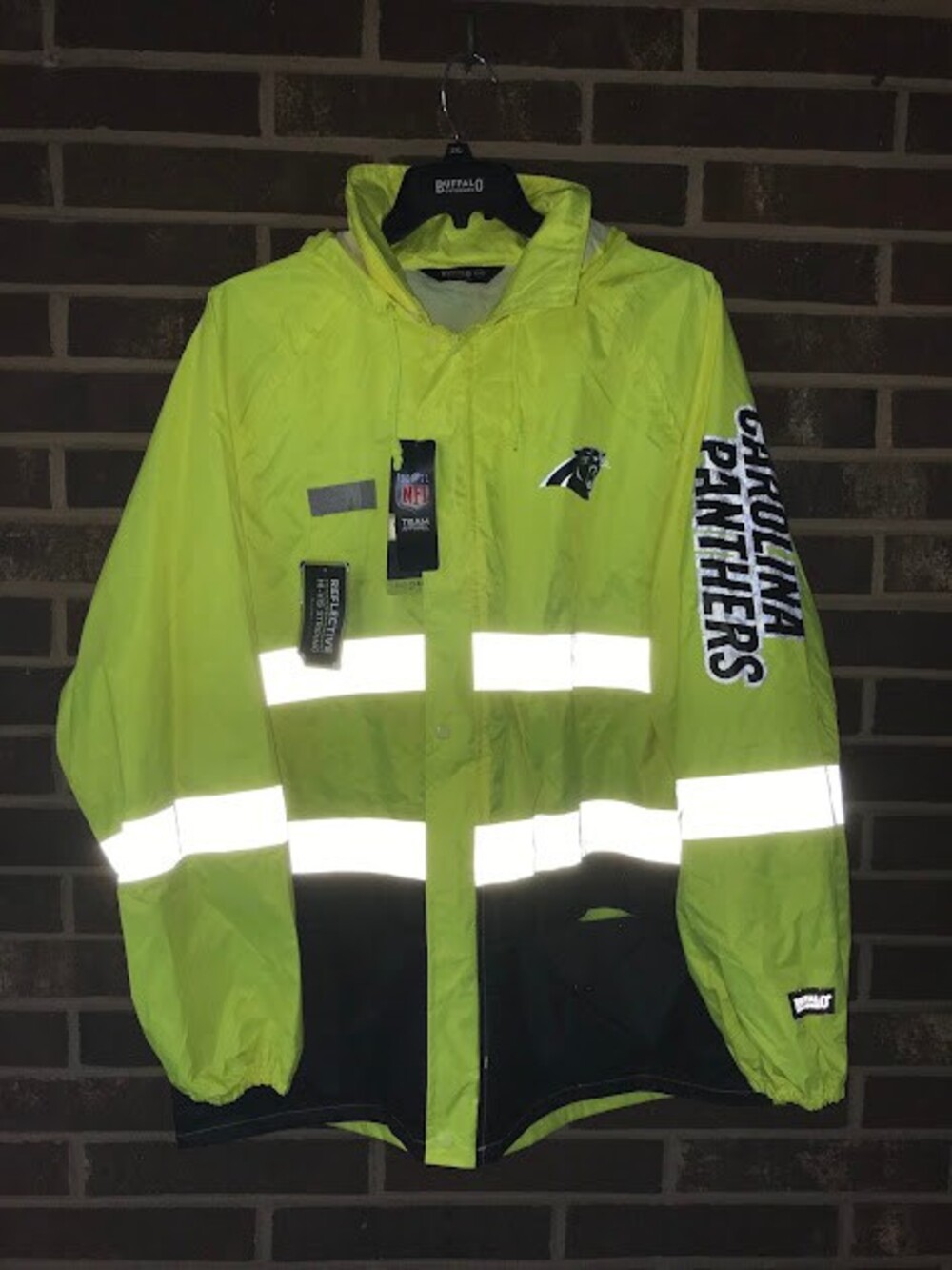 Carolina's Panther's Neon Yellow  Reflective NFL High Visibility Rain Coat